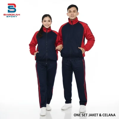 Hm Barokah - Setelan Pakaian Olahraga Pria Wanita One Set Jaket Celana Olahraga Unisex Seragam Pakaian Sport Olahraga Running Gym Fitness