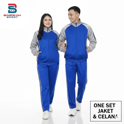 Hm Barokah - Setelan Pakaian Olahraga Pria Wanita One Set Jaket Celana Olahraga Unisex Seragam Pakaian Sport Olahraga Running Gym Fitness
