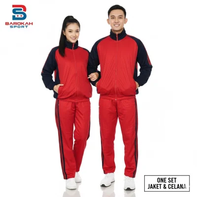 Hm Barokah - Setelan Pakaian Olahraga Pria Wanita One Set Jaket Celana Olahraga Unisex Seragam Pakaian Sport Olahraga Running Gym Fitness