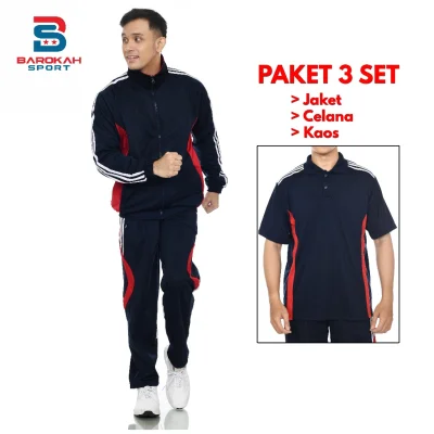 Paket stelan jaket celana kaos olahraga seragam olahraga jogging senam