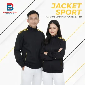 HM Barokah - Jaket Olahraga Pria Wanita Bahan Premium Jaket Training Sport Lari Gym Running Tracktop Casual Lengan Panjang